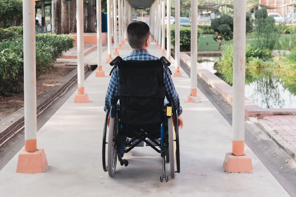 Back of child with cerebral palsy from medical malpractice