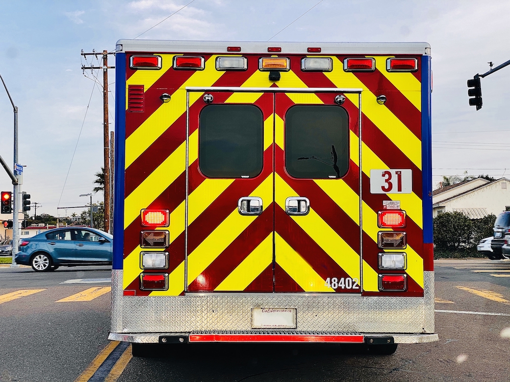 Back of ambulance as part of a motorcycle lawsuit in Kansas City